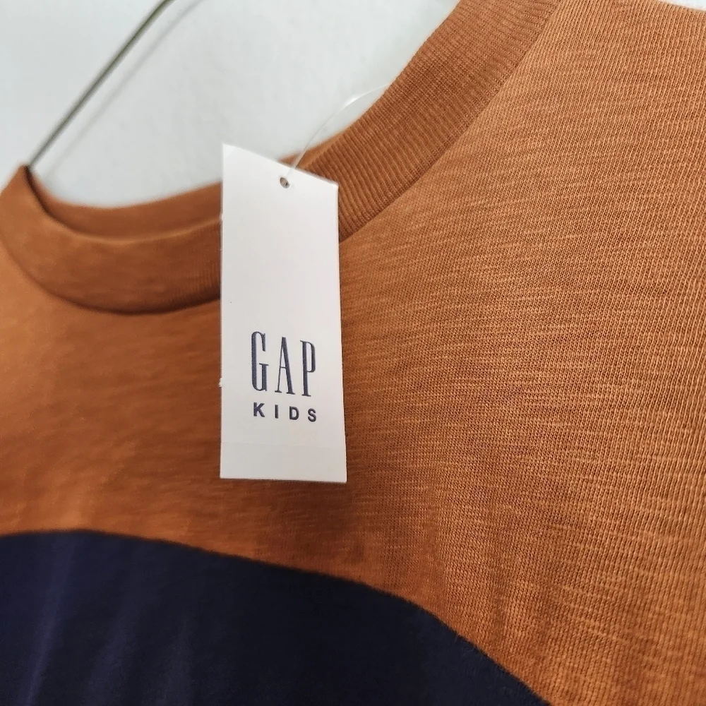 Gap Boys Navy/Olive/Brown Long Sleeve Colorblock Crewneck Tee-Size M (8) (NWT)